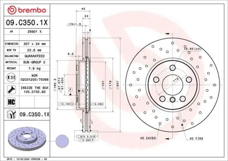 TARCZA HAM PRZOD 307X24 V XTRA BREMBO 09C3501X