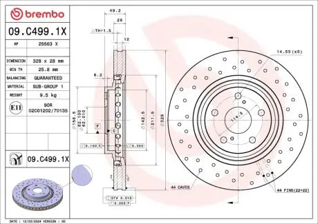 TARCZA HAM PRZOD 328X28 V XTRA BREMBO 09C4991X