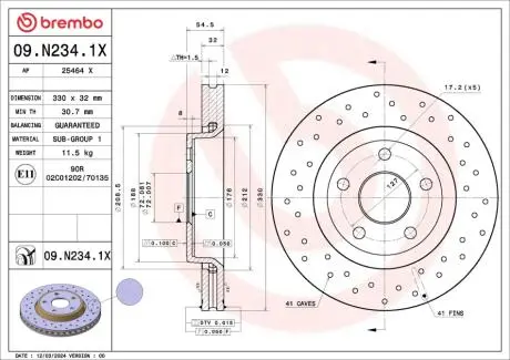 TARCZA HAM PRZOD 330X32 V XTRA BREMBO 09N2341X