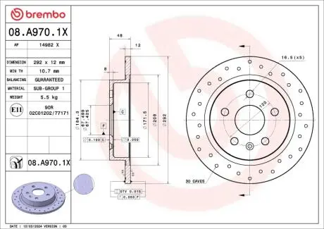 TARCZA HAM TYL 292X12 P XTRA BREMBO 08A9701X