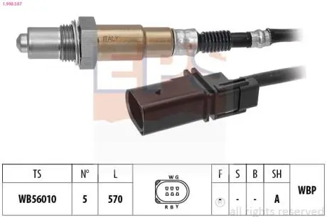 Лямбда-зонд Kia Sportage 1.6LPG 20-22 /VW Golf VII 1.4GTE Hybrid 14-20/Passat B8 1.4GTE Hybrid 15- EPS 1.998.587