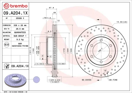 Автозапчасть BREMBO 09A2041X