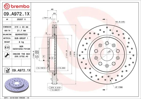 Tarcza ham. tył Xtra BUICK (SGM) LACROSSE (EG2) 07/09-12/16 / BUICK (SGM) REGAL I BREMBO 09A9721X