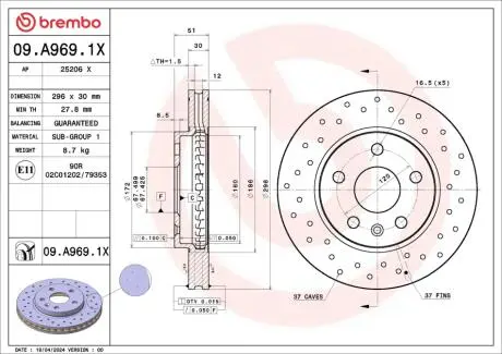 Tarcza ham. Xtra BUICK (SGM) LACROSSE (EG2) 07/09-12/16 / BUICK (SGM) REGAL I BREMBO 09A9691X