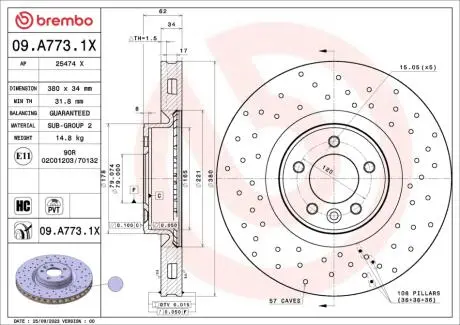 Tarcza ham. Xtra LAND ROVER RANGE ROVER IV (L405) 08/12-09/21 / LAND ROVER RA BREMBO 09A7731X