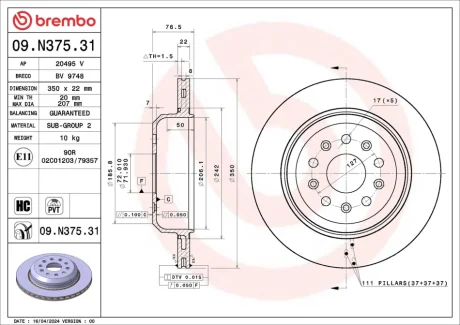 Tarcza ham. tył JEEP GLADIATOR Pickup (JT_) 04/19-> / JEEP WRANGLER IV (JL) BREMBO 09N37531