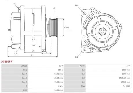 ALTERNATOR Z KOLEM AFP AS-PL A3692PR