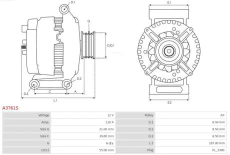 ALTERNATOR Z KOLEM AS-PL A3761S