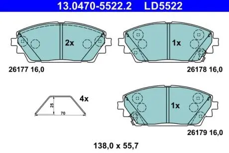 Колодки гальмівні (передні) Mazda 3 19- ATE 13047055222