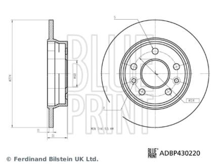 RENAULT Гальмівний диск задній KANGOO III Мінівен Blue dCi 115 (KJAC) 21- BLUE PRINT ADBP430220