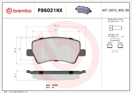 Klocki ham. tył XTRA CERAMIC LAND ROVER/LAND ROVER (CHERY)/VOLVO/VOLVO ASIA BREMBO P86021NX
