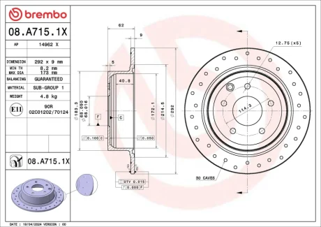 Tarcza ham. tył XTRA FENGSHEN/INFINITI/NISSAN/NISSAN (DFAC)/RENAULT (DFAC) BREMBO 08A7151X
