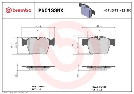Фото klocki ham. tył XTRA CERAMIC MERCEDES-BENZ/MERCEDES-BENZ (BBDC) BREMBO P50133NX Klocki ham. tył XTRA CERAMIC MERCEDES-BENZ/MERCEDES-BENZ (BBDC) BREMBO P50133NX
