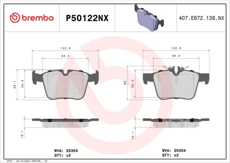 Klocki ham. tył XTRA CERAMIC MERCEDES-BENZ/MERCEDES-BENZ (BBDC) BREMBO P50122NX