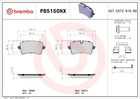 Klocki ham. tył XTRA CERAMIC AUDI/AUDI (FAW)/PORSCHE/VW (SVW) BREMBO P85150NX