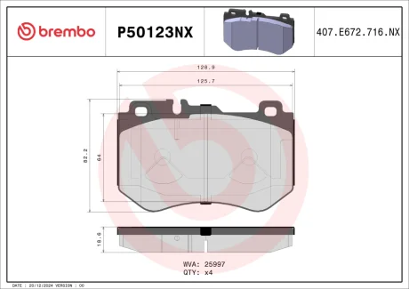 Фото klocki ham. XTRA CERAMIC MERCEDES-BENZ/MERCEDES-BENZ (BBDC) BREMBO P50123NX Klocki ham. XTRA CERAMIC MERCEDES-BENZ/MERCEDES-BENZ (BBDC) BREMBO P50123NX