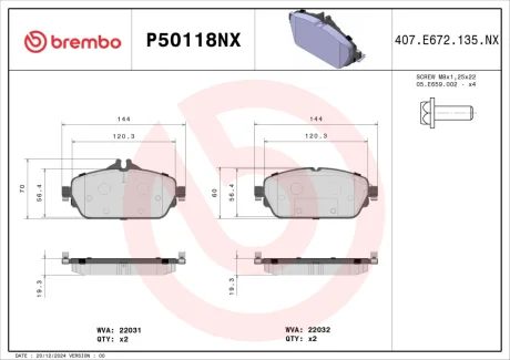 Фото klocki ham. XTRA CERAMIC MERCEDES-BENZ/MERCEDES-BENZ (BBDC) BREMBO P50118NX Klocki ham. XTRA CERAMIC MERCEDES-BENZ/MERCEDES-BENZ (BBDC) BREMBO P50118NX
