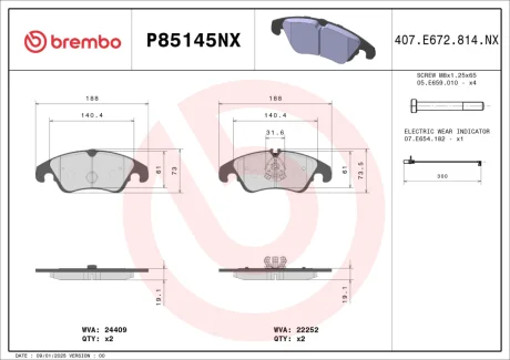 Фото klocki ham. XTRA CERAMIC AUDI/AUDI (FAW)/VW (SVW) BREMBO P85145NX Klocki ham. XTRA CERAMIC AUDI/AUDI (FAW)/VW (SVW) BREMBO P85145NX