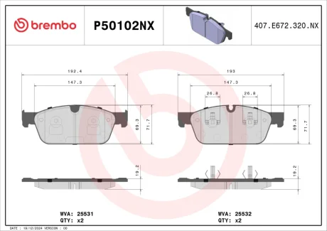 Klocki ham. XTRA CERAMIC BRABUS/MERCEDES-BENZ BREMBO P50102NX