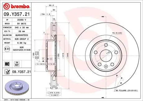 TARCZA HAMULCOWA XPENG P7 04/20-> SZT BREMBO 09Y35721