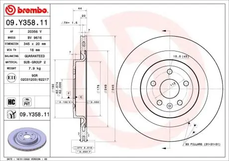 TARCZA HAMULCOWA XPENG P7 04/20-> SZT BREMBO 09Y35811