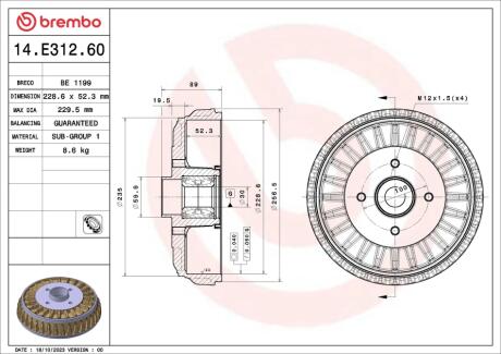 BEBEN HAM 228.6X52.3 BREMBO 14E31260