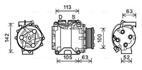 AVA HONDA Компресор кондиціонера CR-V I 2.0 98-, CR-V II 2.0, 2.4 01- AVA COOLING HDAK237