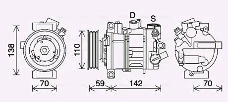 AVA AUDI Компресор кондиціонера A1 15-, A3 03-, SEAT, SKODA, VW AVA COOLING VNAK401 (фото 1)