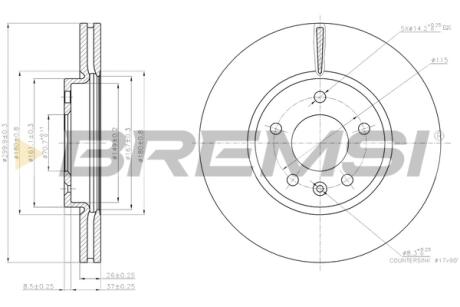 Гальмівний диск пер. Zafira/Ampera/Zafira/Astra/Orlando/Cruze/Volt 09- BREMSI CD7870V