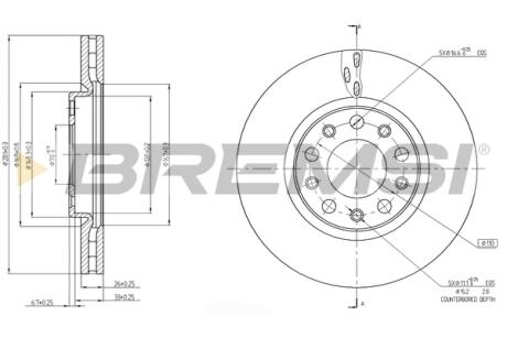 Гальмівний диск перед. FIAT 500X/RENEGADE SUV 1.4-1.6 14- (281x26mm) BREMSI CD7956V