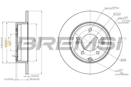Гальмівний диск задн. Azera/Grandeur/Tucson/NF/Sonata/K5/Optima 05- BREMSI CD7787S