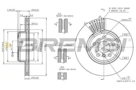 Гальмівний диск перед. BMW 5 (G30/F90) 2.0 D 16-23 (16x23mm) BREMSI CD9049V