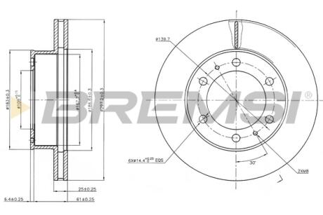 Гальмівний диск перед. HILUX VII 2.5-3.0 05-15 (297x25mm) BREMSI CD7783V