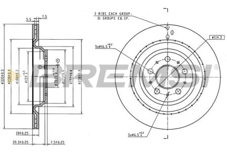 Гальмівний диск зад. TESLA MODEL 3 17- (335x20mm) BREMSI CD9016V