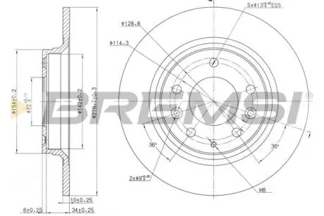 Гальмівний диск задній Mazda 6 02- (280x10) BREMSI CD7500S