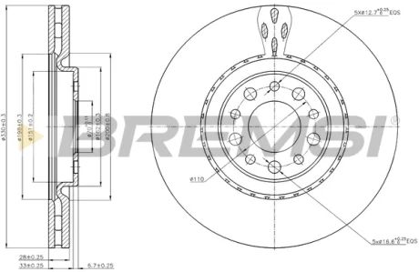 Фото гальмівний диск пер. Jeep Cherokee 13- BREMSI CD7453V Гальмівний диск пер. Jeep Cherokee 13- BREMSI CD7453V