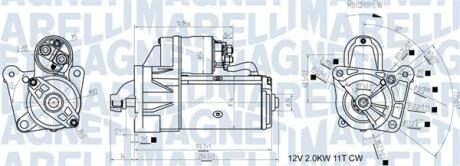 Стартер (12В, 1,9кВт) VOLVO S40 I, V40, NISSAN INTERSTAR, PRIMASTAR, PRIMERA, OPEL MOVANO A, VIVARO A, RENAULT ESPACE IV, GRAND SCENIC II, LAGUNA I, LAGUNA II, MASTER II 1.9D/2.0/2.5D 09.99- MAGNETI MARELLI 063721193010