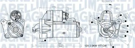 Стартер (12В, 1,9кВт) VOLVO S40 I, V40, NISSAN INTERSTAR, PRIMASTAR, PRIMERA, OPEL MOVANO A, VIVARO A, RENAULT ESPACE IV, GRAND SCENIC II, LAGUNA I, LAGUNA II, MASTER II 1.9D/2.0/2.5D 09.99- MAGNETI MARELLI 063721193010