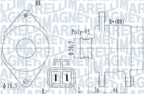 Генератор (14В, 70А) HYUNDAI I10 I, I20 I, IX20 1.2/1.2LPG/1.4 09.08-07.19 MAGNETI MARELLI 063732128010