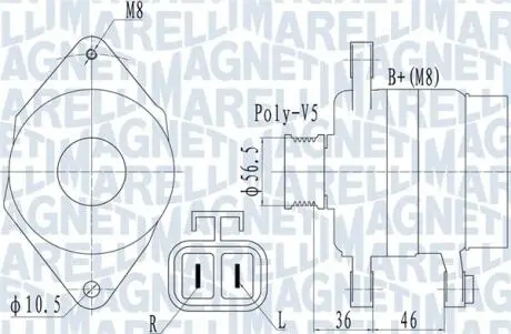 Генератор (14В, 70А) HYUNDAI I10 I, I20 I, IX20 1.2/1.2LPG/1.4 09.08-07.19 MAGNETI MARELLI 063732128010