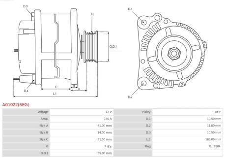 ALTERNATOR 12V Z KOLEM AFP AS-PL A01022SEG