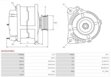 ALTERNATOR 12V Z KOLEM AFP AS-PL A01022SEG