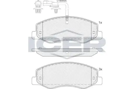 Колодки гальмівні (задні) Renault Master III/Opel Movano B/Nissan NV400 10- (+датчик)(спарка) ICER LM2000