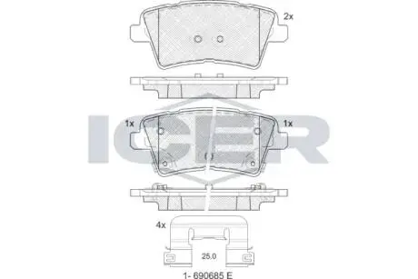 Колодки гальмівні (задні) Kia Optima 2.0 T-GDI 15-19 ICER 182467