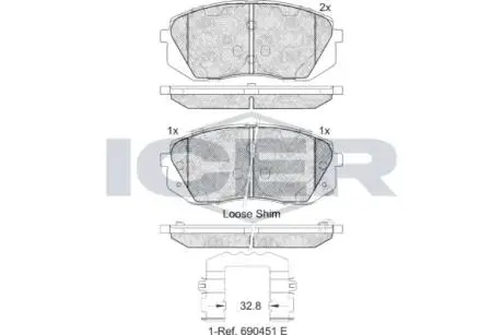 Колодки гальмівні (передні) Hyundai Kona 18-/Kia Niro 18-22/Soul EV 14- ICER 181826-202