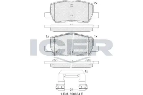 Колодки гальмівні (задні) Tesla Model S/Model X/Model Y 12- ICER 182461