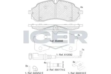 Фото колодки гальмівні (передні) Ford Transit E-Transit 22- ICER 142490 Колодки гальмівні (передні) Ford Transit E-Transit 22- ICER 142490