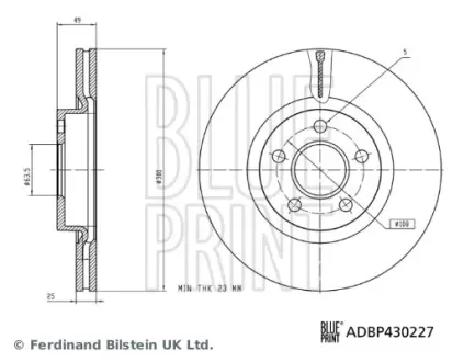 FORD Гальмівний диск передній TOURNEO CONNECT / GRAND TOURNEO CONNECT V408 Мінівен 1.5 TDCi 15-22 BLUE PRINT ADBP430227
