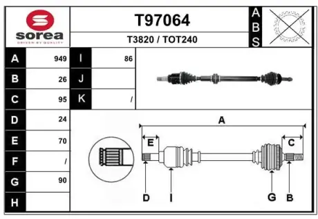 Піввісь PRIUS PHV (_W52_), 0 EAI T97064