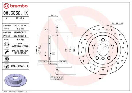 Tarcza ham. XTRA tył BMW (BRILLIANCE) 1 SERIES (F52) 01/17-> / BMW (BRILLIANCE) 2 BREMBO 08C3521X